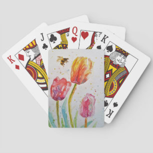 Blume Tulip und Bienen Wasserfarben Spielkarten Se