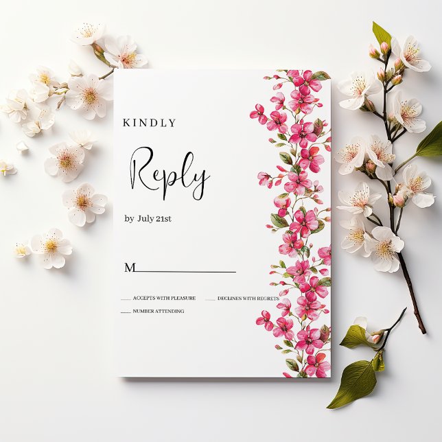 Blume UAWG Einladung (Watercolor bright pink blossom flowers RSVP)