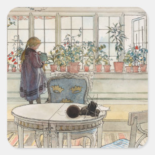 Blume über das Windows, 1895 von Carl Larsson Quadratischer Aufkleber