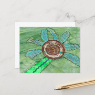 Blume über gemischte Medien auf Grün Postkarte