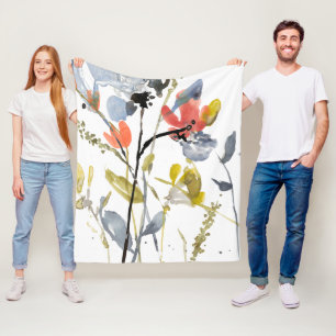 Blume überlagert - Watercolor-Blumen u. Stämme Fleecedecke