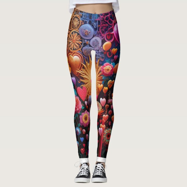 Blume und 3D Kunst Leggings (Vorderseite)
