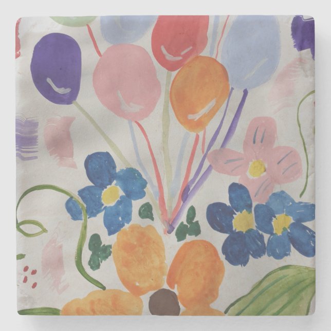 Blume und Balloons Steinuntersetzer (Vorderseite)