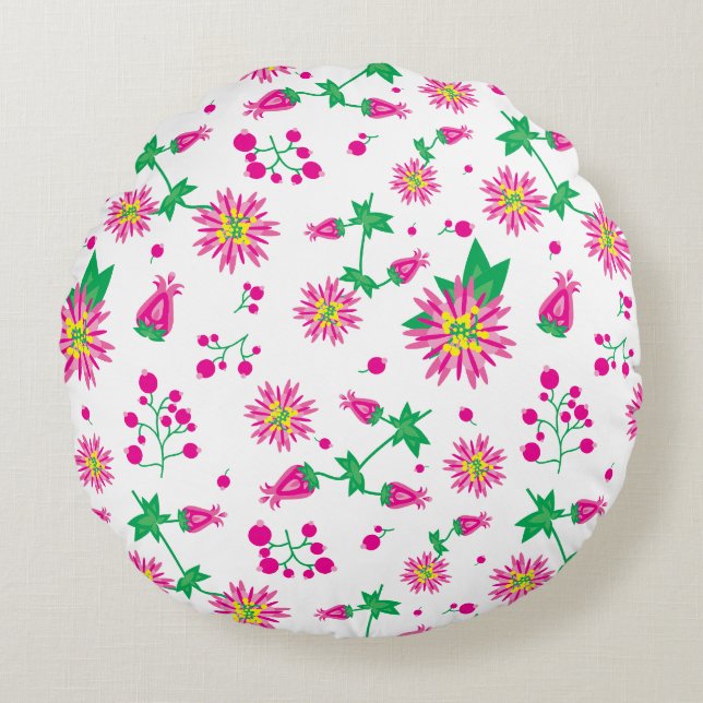 Blume und Berries Rundes Kissen (Vorderseite)