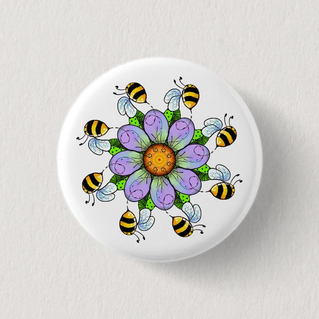 Blume und Bienen Button (Vorderseite)