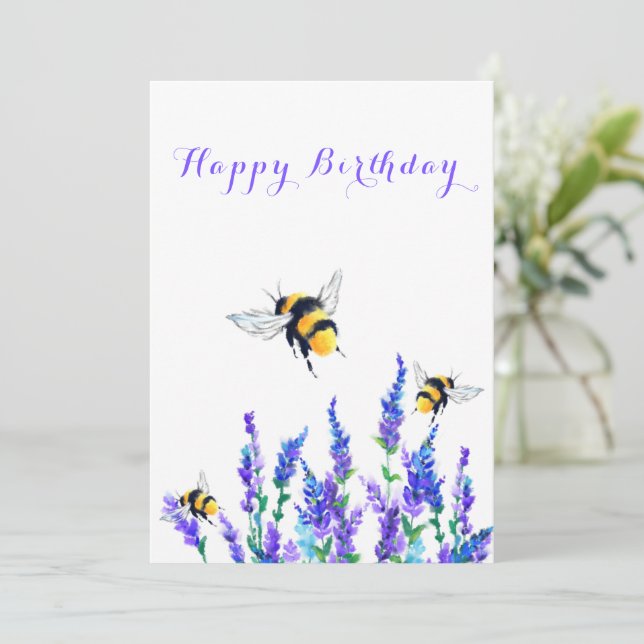 Blume und Bienen Geburtstagskarte (Stehend Vorderseite)