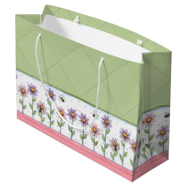 Blume und Bienen Große Geschenktüte (Rückseite Schrägansicht)