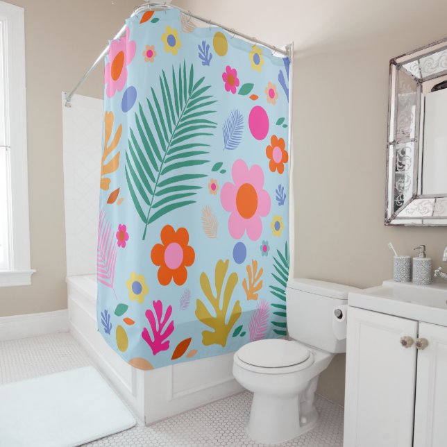 Blume und Blätter 03 Blau und Rosa Duschvorhang (Beispiel)