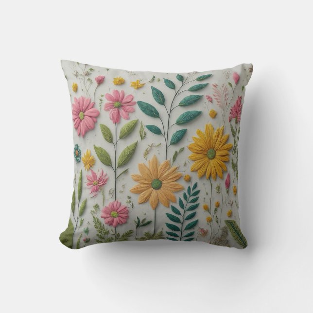 Blume und Blätter Elegant: Grün, Rosa und Gelb Kissen (Vorderseite)