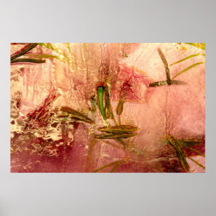 Blume und Blätter gefroren. Blüten im Eiswürfel Poster