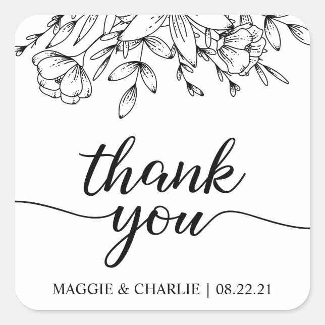 Blume und Blätter Hochzeit Dankeschön Stickers (Vorderseite)