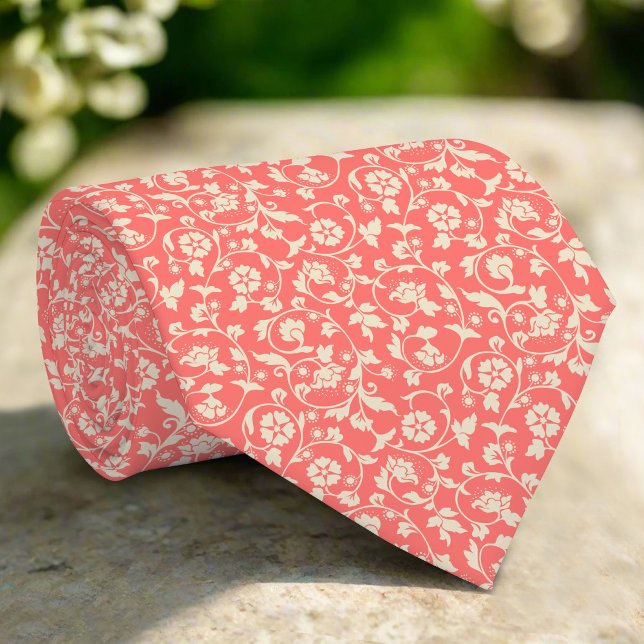 Blume und Blätter im hellroten Hintergrund Krawatte (Von Creator hochgeladen)