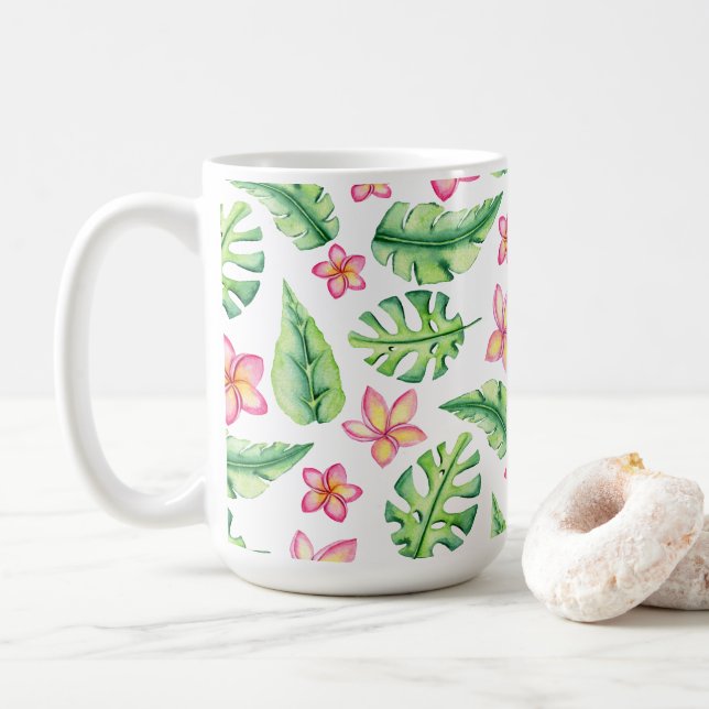 Blume und Blätter im tropischen Stil Kaffeetasse (Mit Donut)