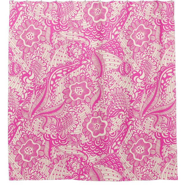 Blume und Blätter in Rosa und Beige Duschvorhang (Vorderseite)