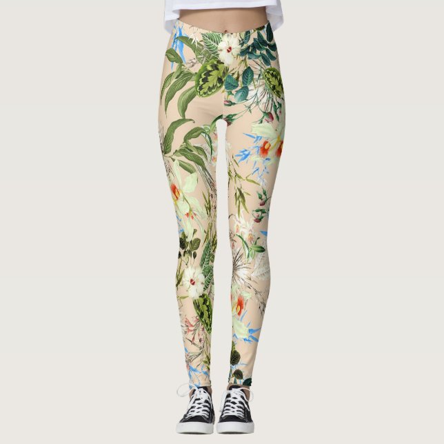 Blume und Blätter mit Blumenmuster Leggings (Vorderseite)