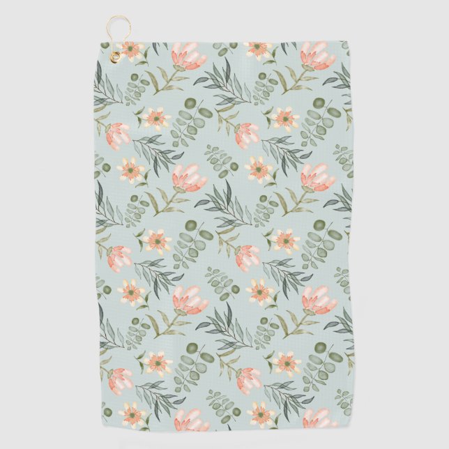 Blume und Blätter mit weichem Aquarell Golf Handtu Golfhandtuch (Vorderseite)