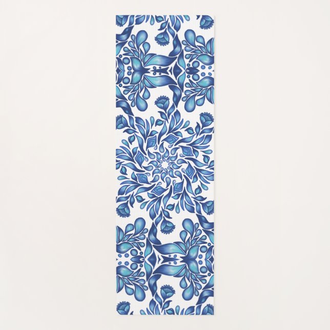 Blume und Blattmandala in der Blues Yogamatte (Vorderseite)