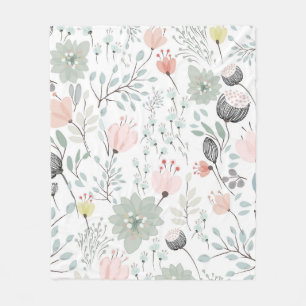 Blume und Blattmuster in tropischem Grün und Rosa Fleecedecke