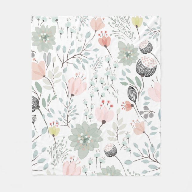 Blume und Blattmuster in tropischem Grün und Rosa Fleecedecke (Vorderseite)
