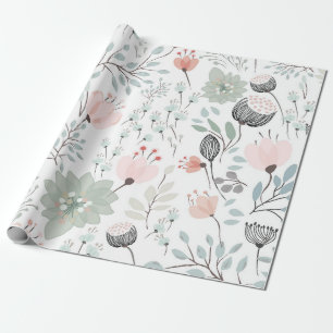 Blume und Blattmuster in tropischem Grün und Rosa Geschenkpapier