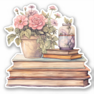 Blume und Bücher Pastell Aquarellkleber Aufkleber
