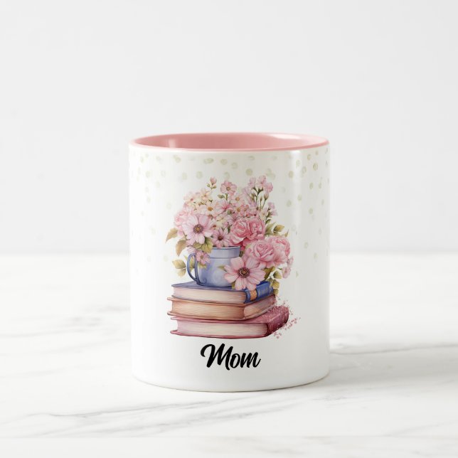 Blume und Bücher Zweifarbige Tasse (Mittel)