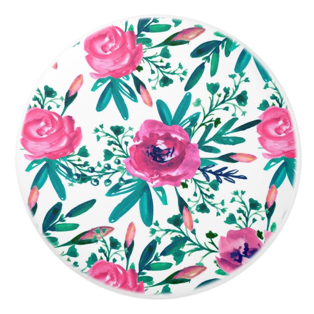 Blume und Buckel in Aquarellfarbe Keramikknauf (Vorderseite)