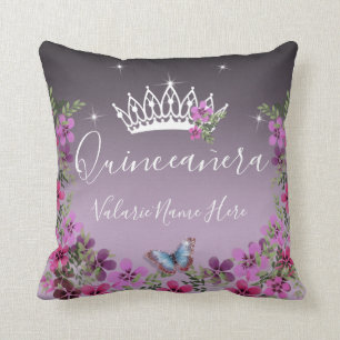 Blume und Butterfly Quinceanera Lila Kissen