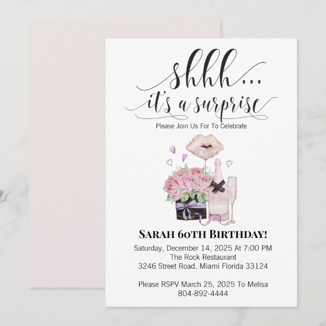 Blume und Champagner zum Geburtstag Einladung (Vorne/Hinten)