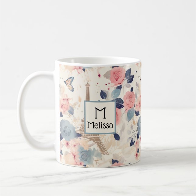 Blume und das Pariser Muster des Eiffelturms Kaffeetasse (Links)