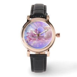 Blume und Eier auf farbenfrohen pastellfarbenen Un Armbanduhr
