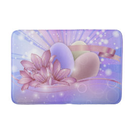 Blume und Eier auf farbenfrohen pastellfarbenen Un Badematte