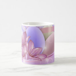 Blume und Eier auf farbenfrohen pastellfarbenen Un Kaffeetasse