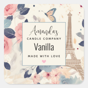 Blume und Eiffelturm Paris Candle Business Quadratischer Aufkleber