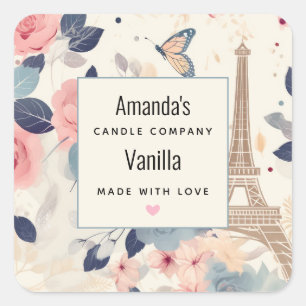 Blume und Eiffelturm Paris Candle Business Quadratischer Aufkleber