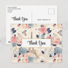 Blume und Eiffelturm Paris Muster Vielen Dank Postkarte