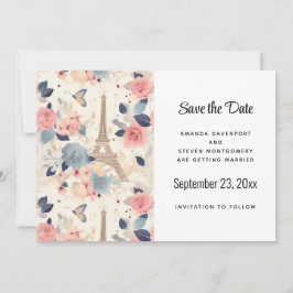 Blume und Eiffelturm Paris Pattern Wedding Save The Date