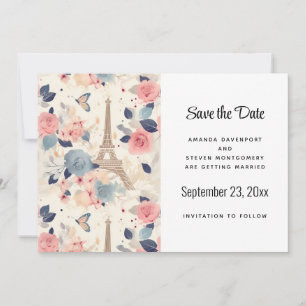 Blume und Eiffelturm Paris Pattern Wedding Save The Date