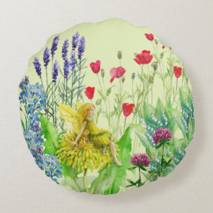 Blume und ein Kronleuchter Fairy Aquarell Rundes Kissen