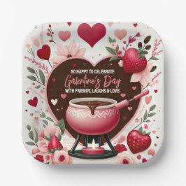 Blume und Erdbeeren Galentinisches Fondue-Party Pappteller