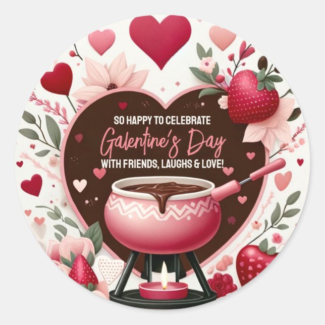 Blume und Erdbeeren Galentinisches Fondue-Party Runder Aufkleber (Vorderseite)