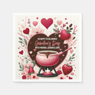Blume und Erdbeeren Galentinisches Fondue-Party Serviette