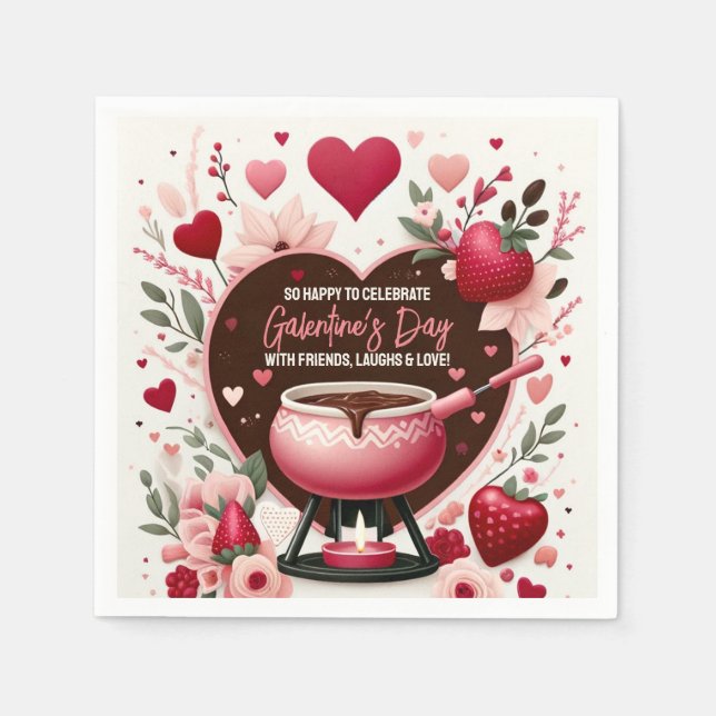 Blume und Erdbeeren Galentinisches Fondue-Party Serviette (Vorderseite)