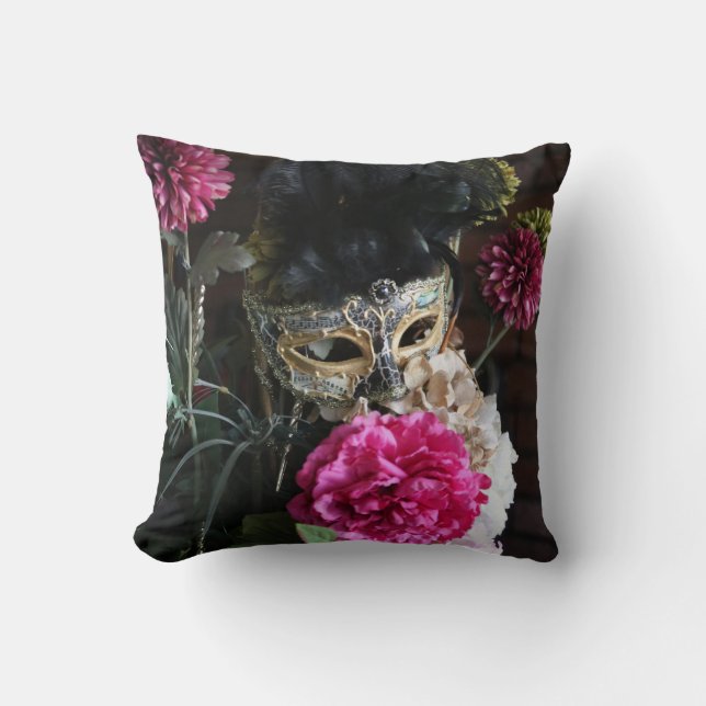 Blume und Feathers Mardi Gras Mask Kissen (Vorderseite)