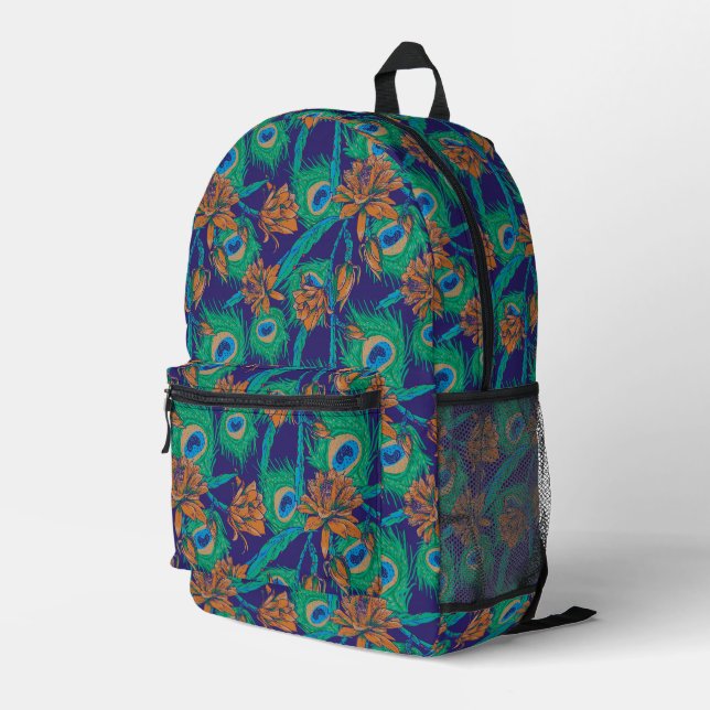 Blume und Federn Bedruckter Rucksack (Rückseitige Ecke Rechts)