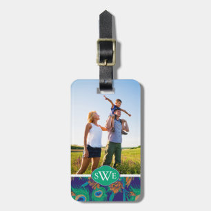 Blume und Federn Fügen Sie Ihr Foto und Monogramm Gepäckanhänger
