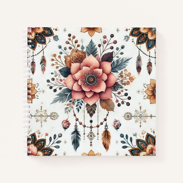 Blume und Federn Notizbuch (Vorderseite)