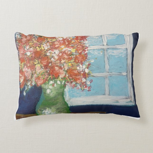 Blume und Fenster Dekokissen (Vorderseite)