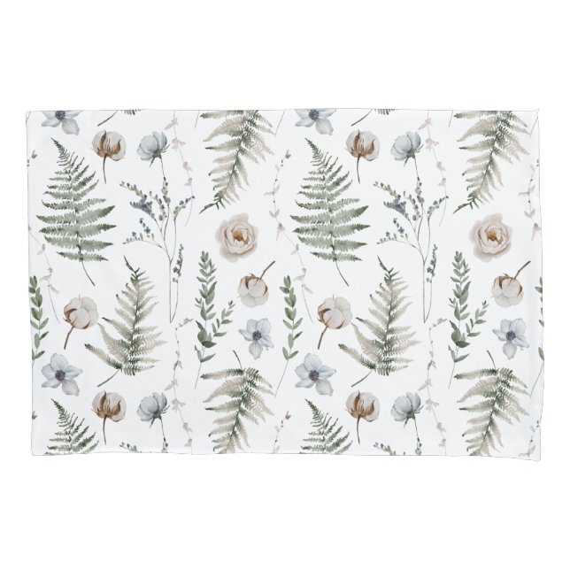 Blume und Fern Blätter Forest Floral Botanical Kissenbezug (Vorderseite)