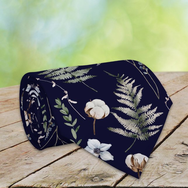 Blume und Fern Blätter Forest Floral Botanical Krawatte (In situ)